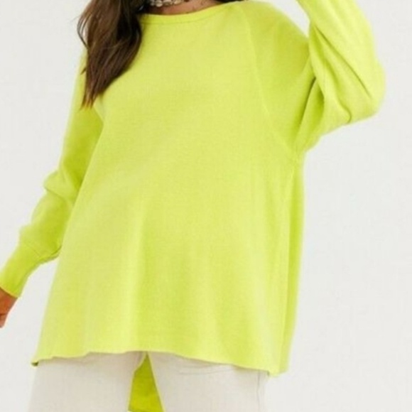 Free People We The Free Amelia Thermal Bright Green-Yellow Small Tulip Hem - Picture 1 of 9